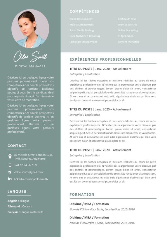modèle de cv sydney vert