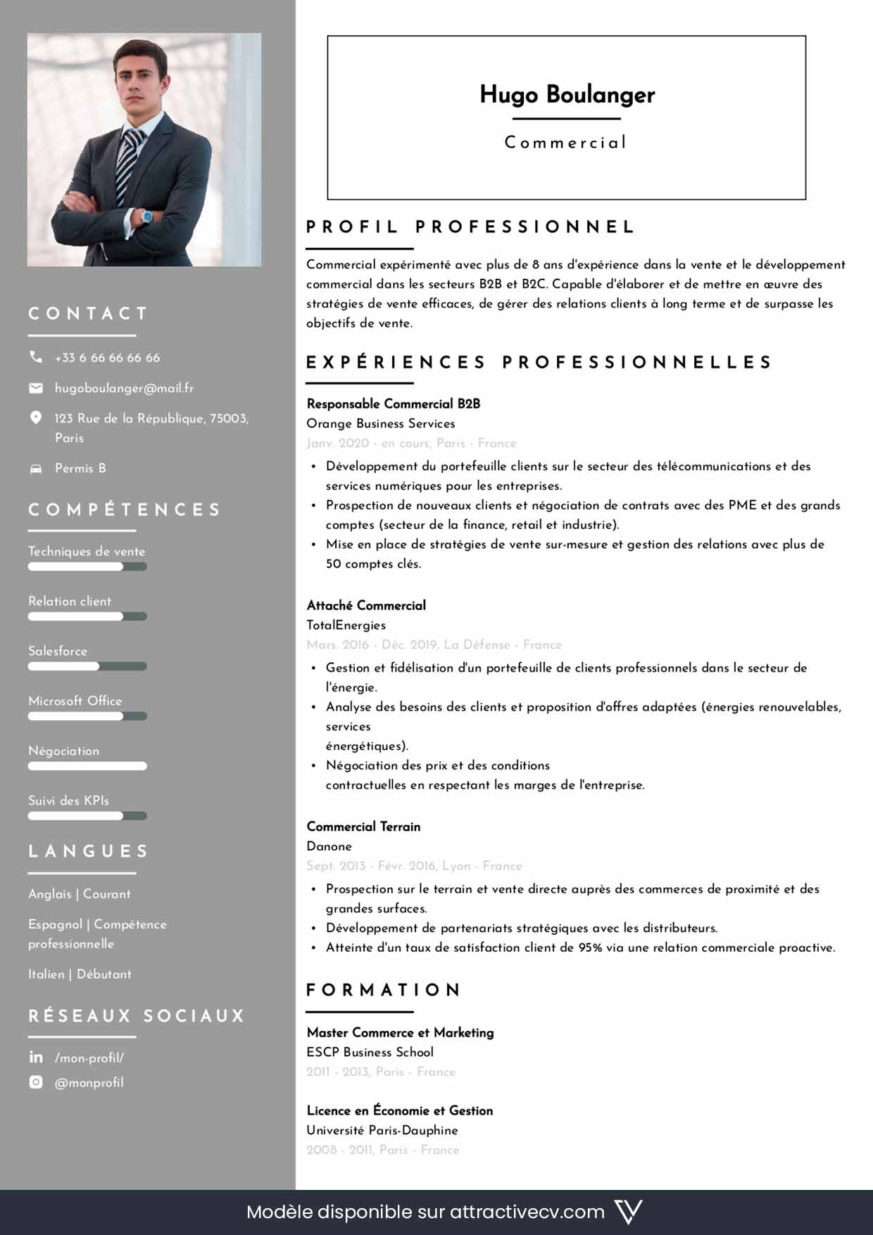 exemple de cv de commercial gratuit