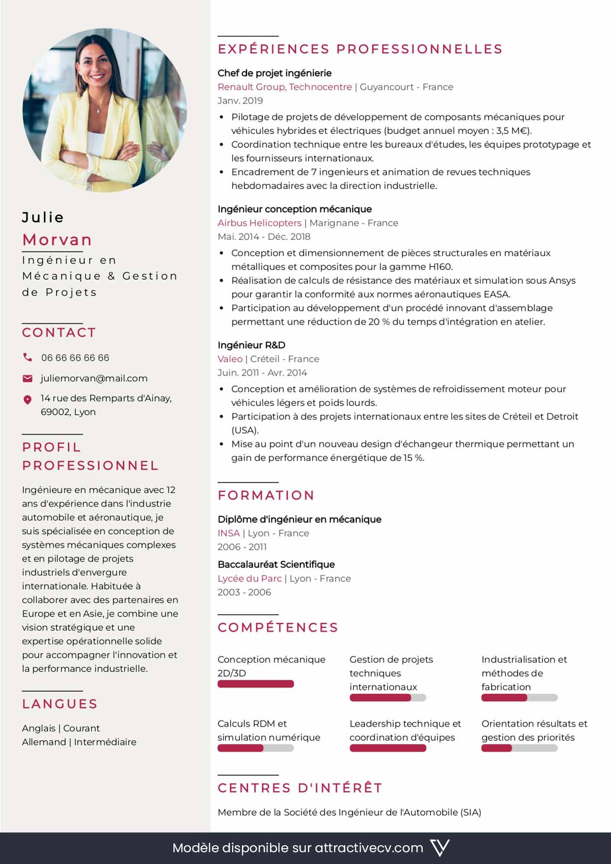 modèle de cv ingénieur gratuit