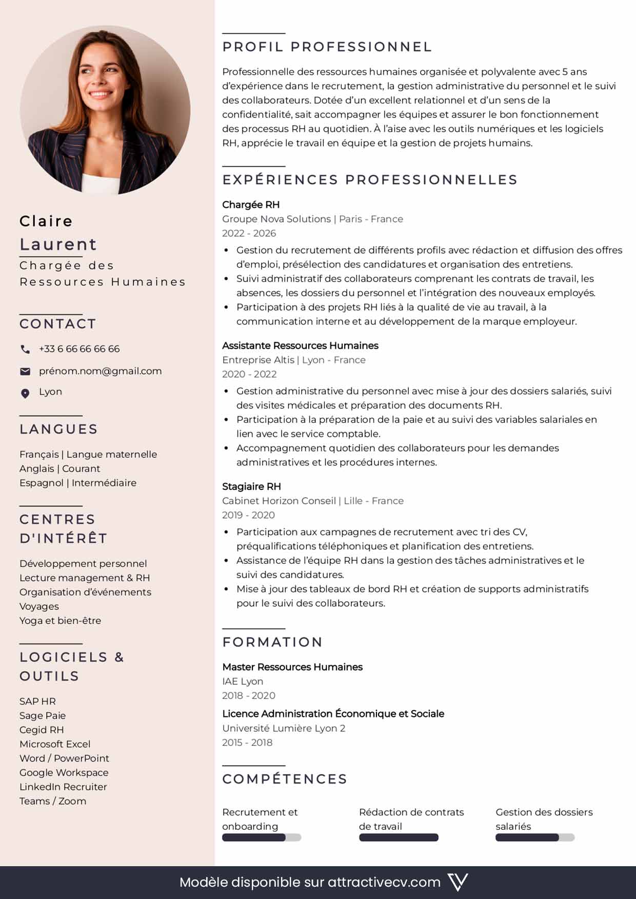 exemple cv ressources humaines en ligne
