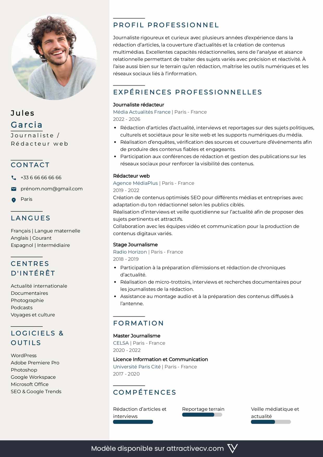 exemple de cv journaliste gratuit
