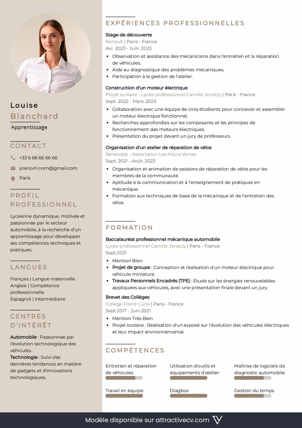 Exemple de CV pour contrat d'apprentissage sobre et moderne