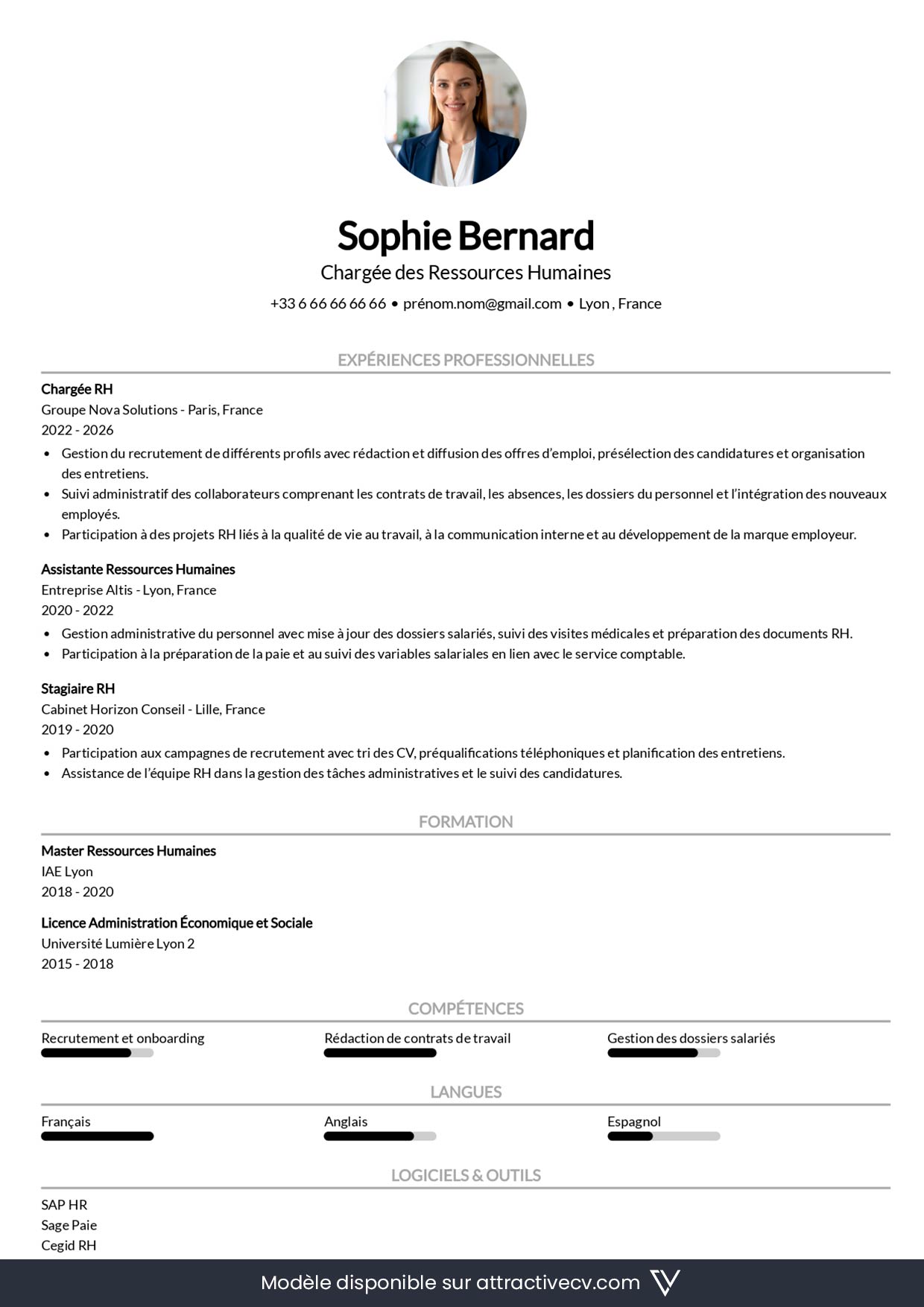 modele cv directrice ressources humaines ats