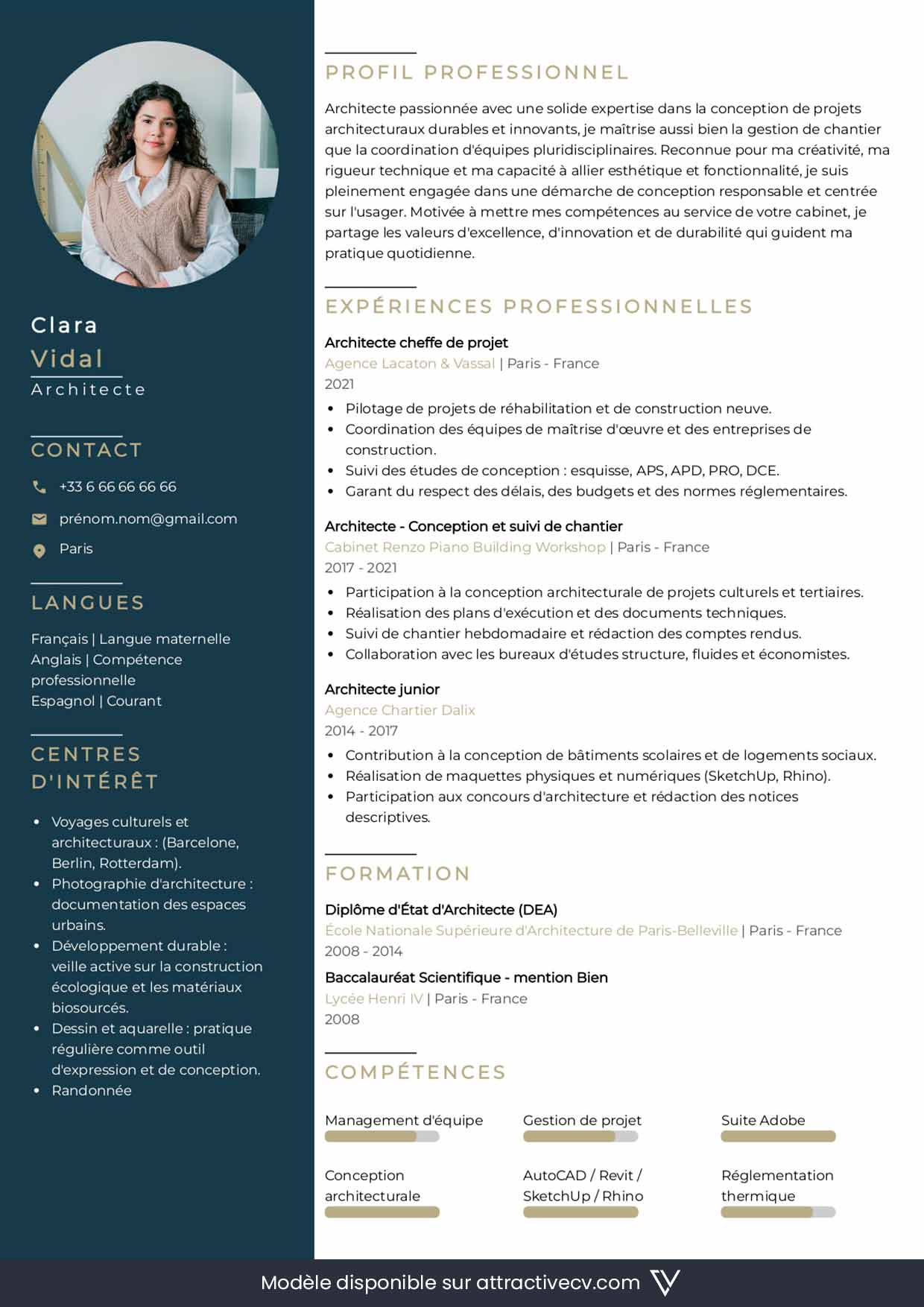 Modèle de CV d'architecte professionnel et moderne