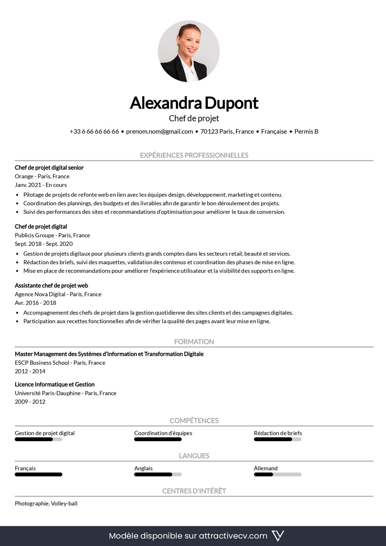 exemple cv chef de projet ats