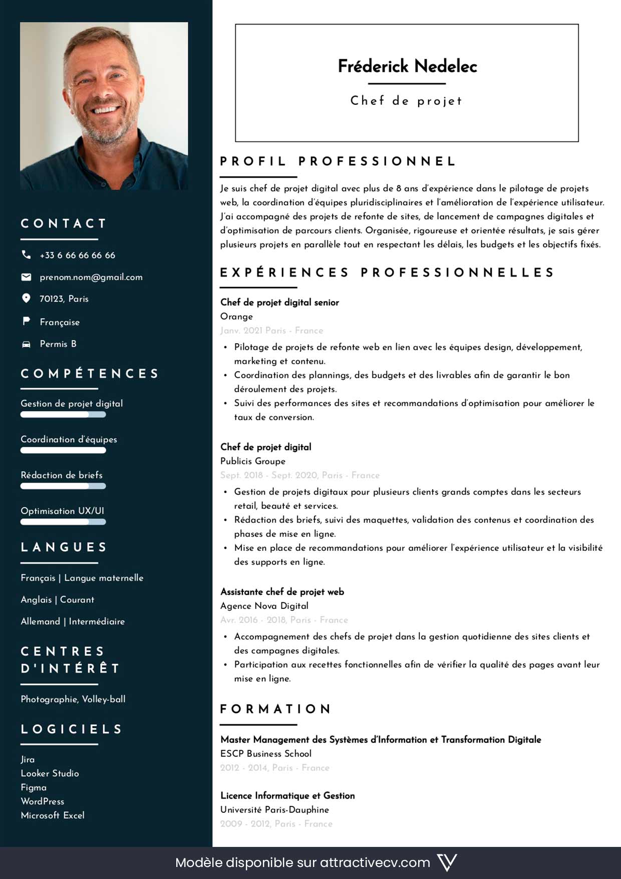 exemple cv chef de projet en ligne