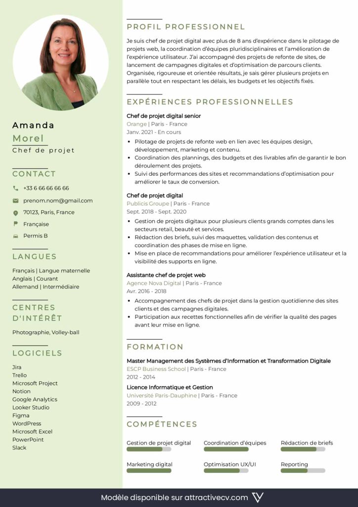 exemple de cv chef de projet avec ia