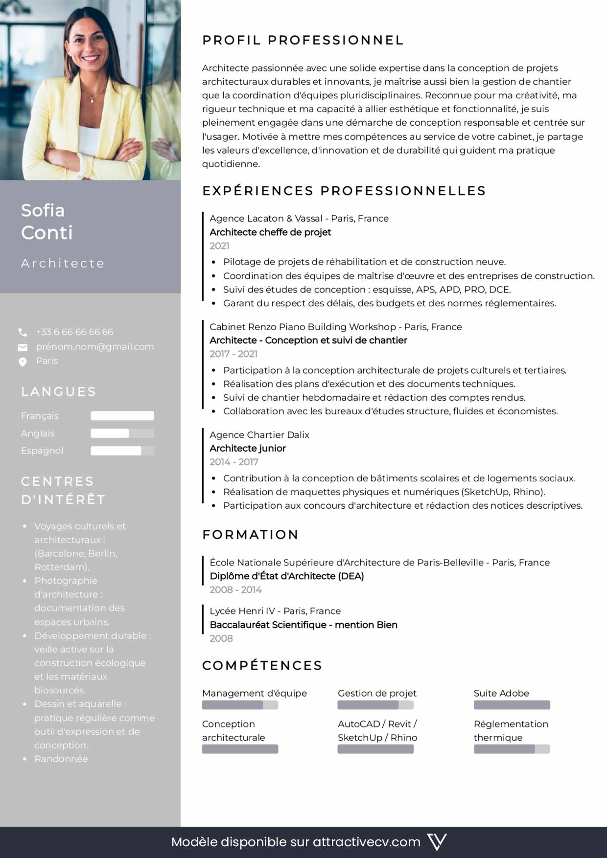 Modèle de CV d'architecte design et corporate