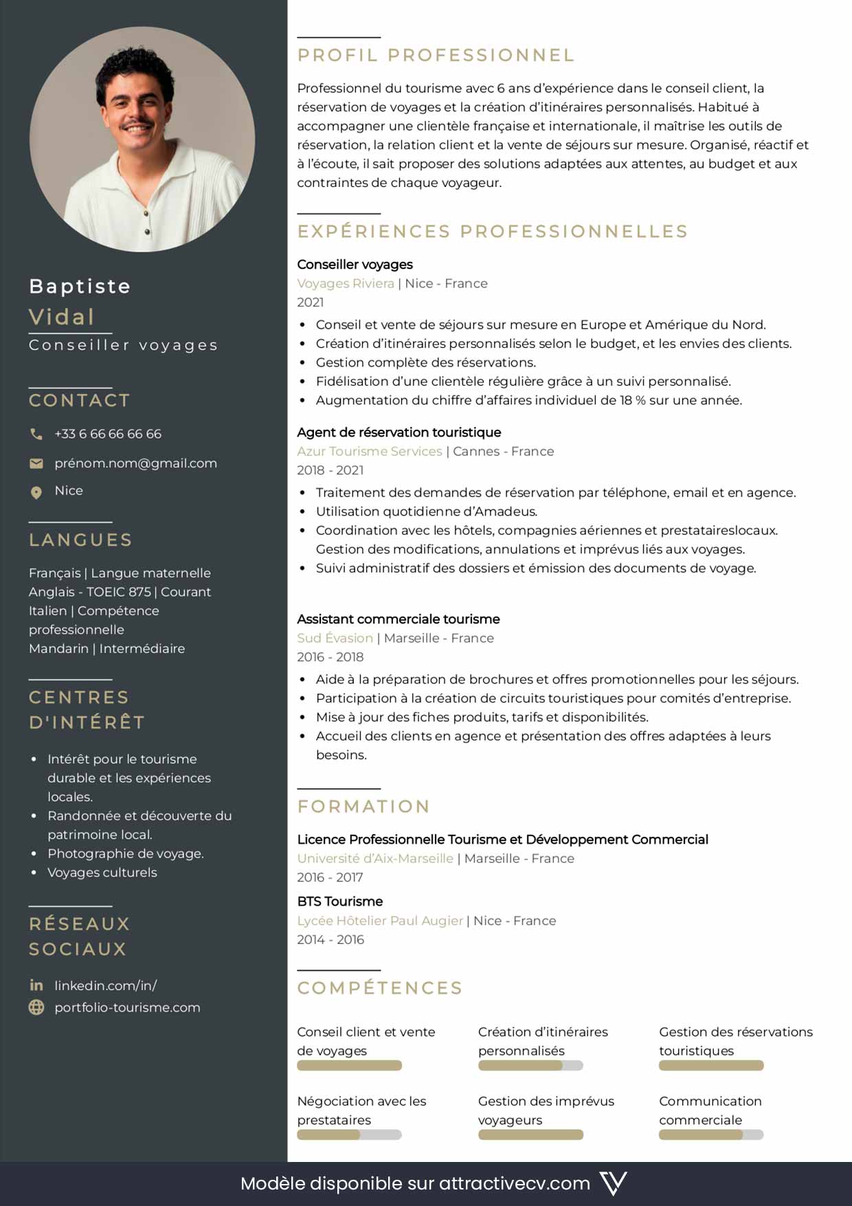 exemple de cv secteur tourisme voyage