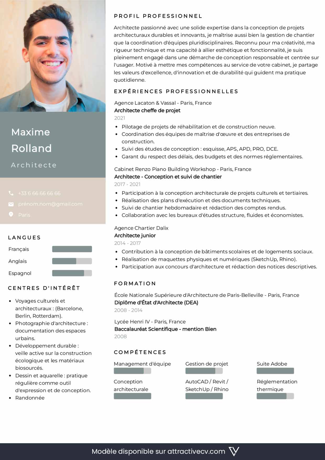 Exemple de CV d'architecte junior et jeune diplômé