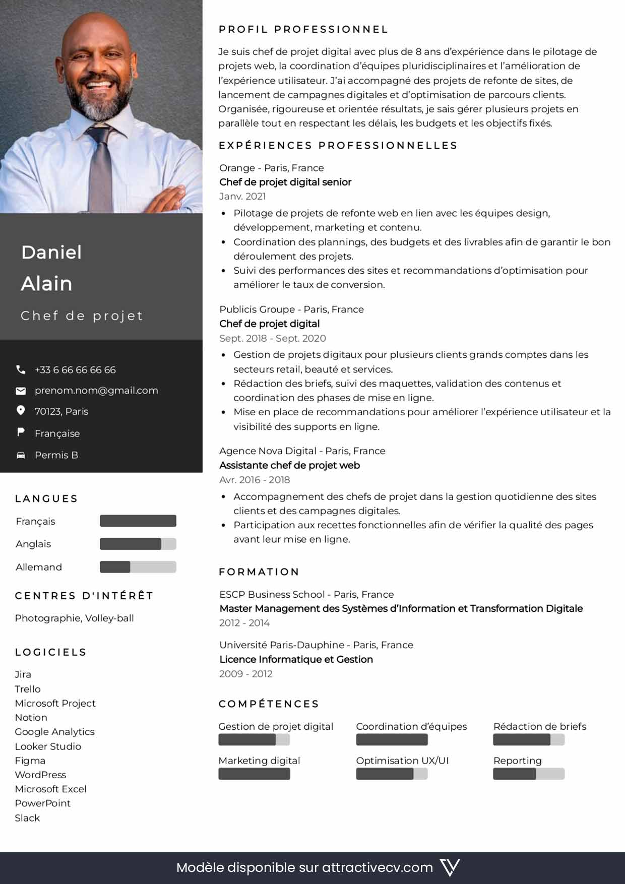 modele de cv cheffe de projet marketing