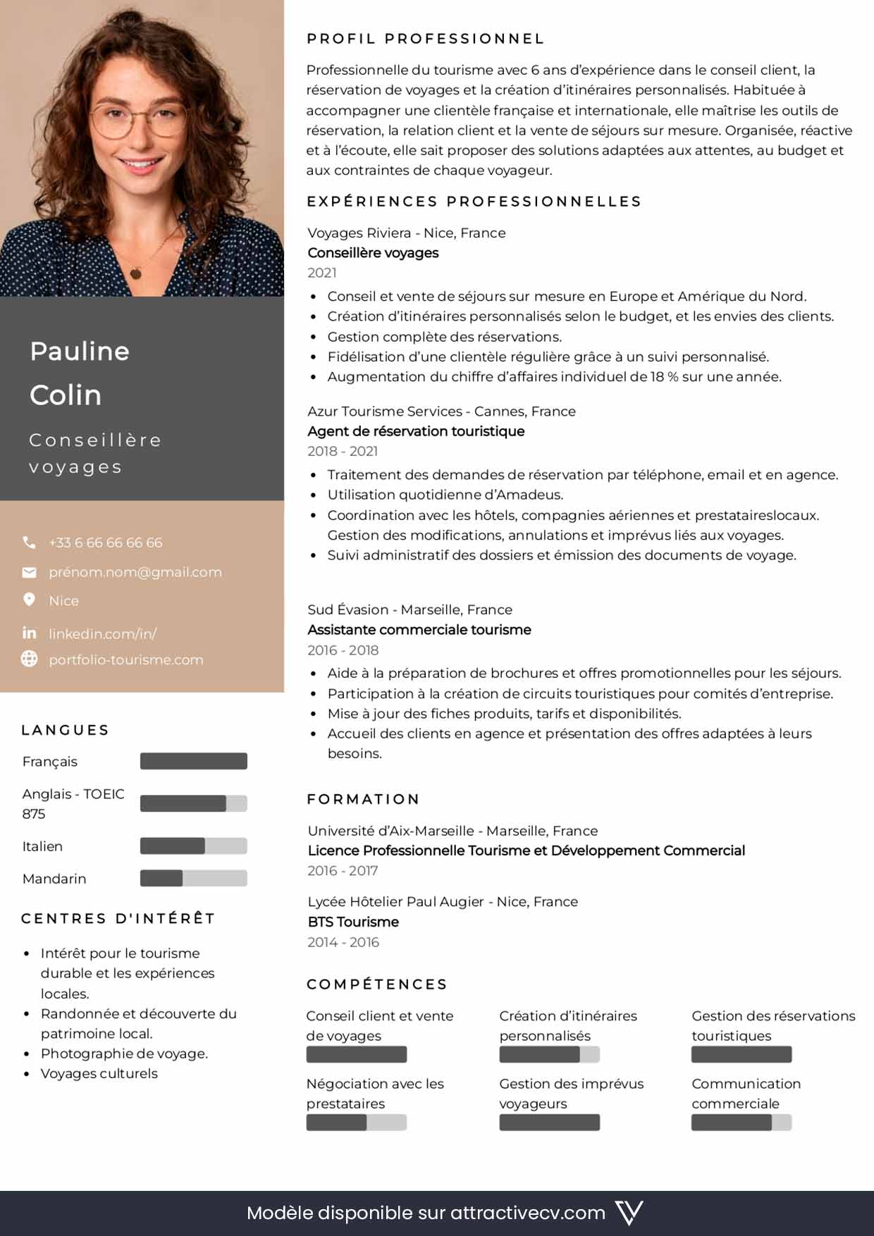modele de cv tourisme
