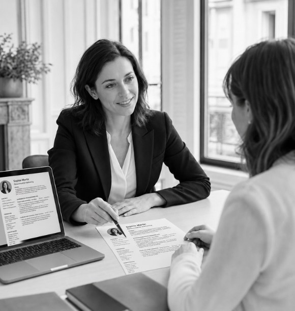 Coach carrière accompagnant une candidate dans l’optimisation de son CV