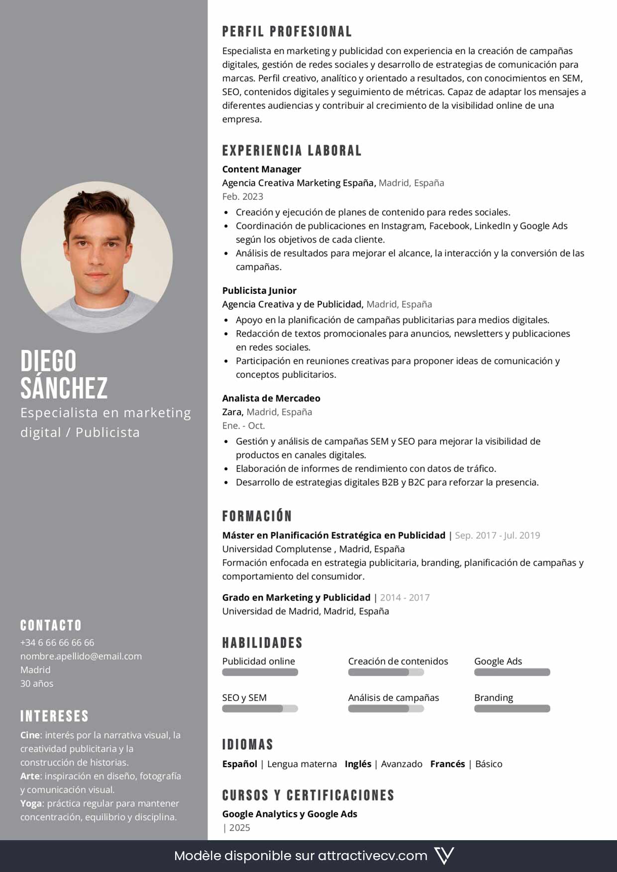 exemple cv candidature espagne