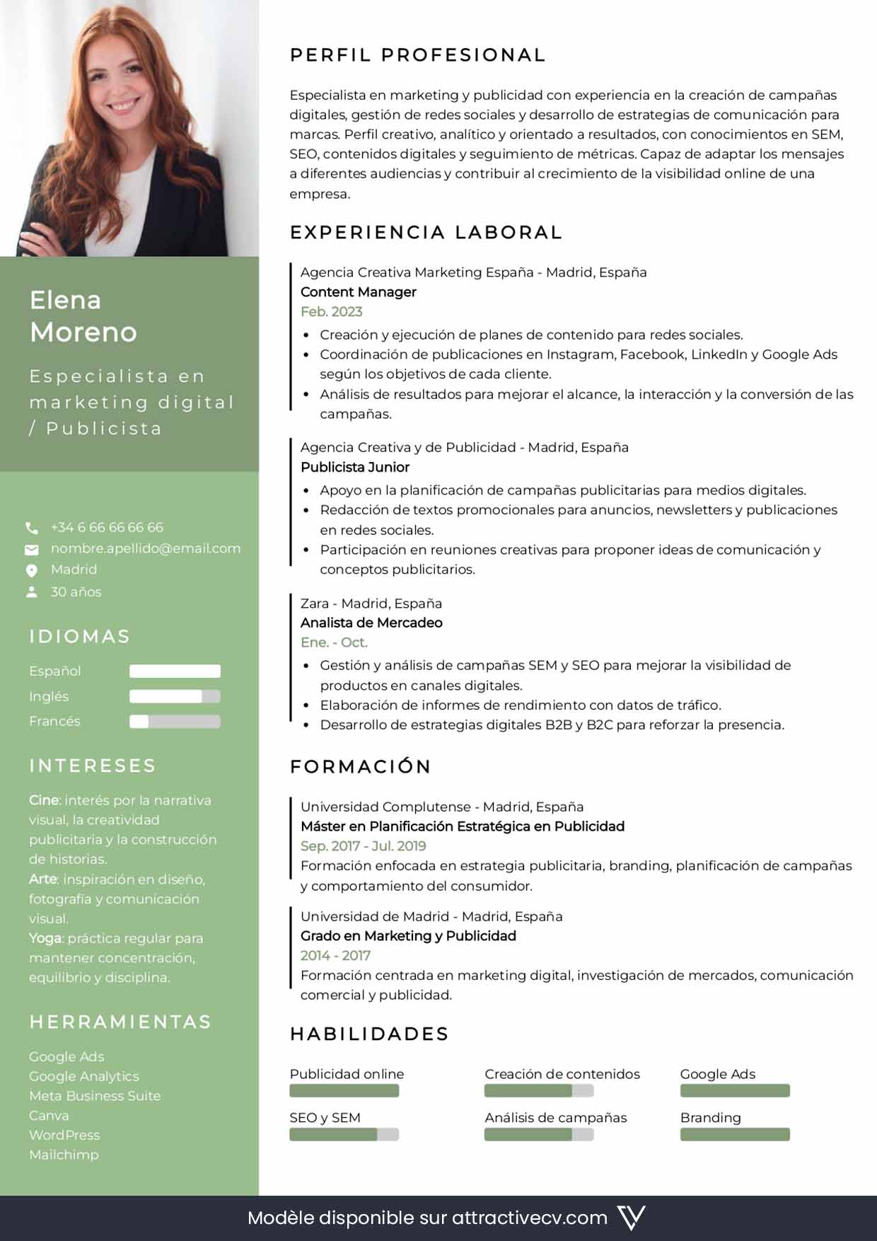 exemple cv espagnol en ligne gratuit