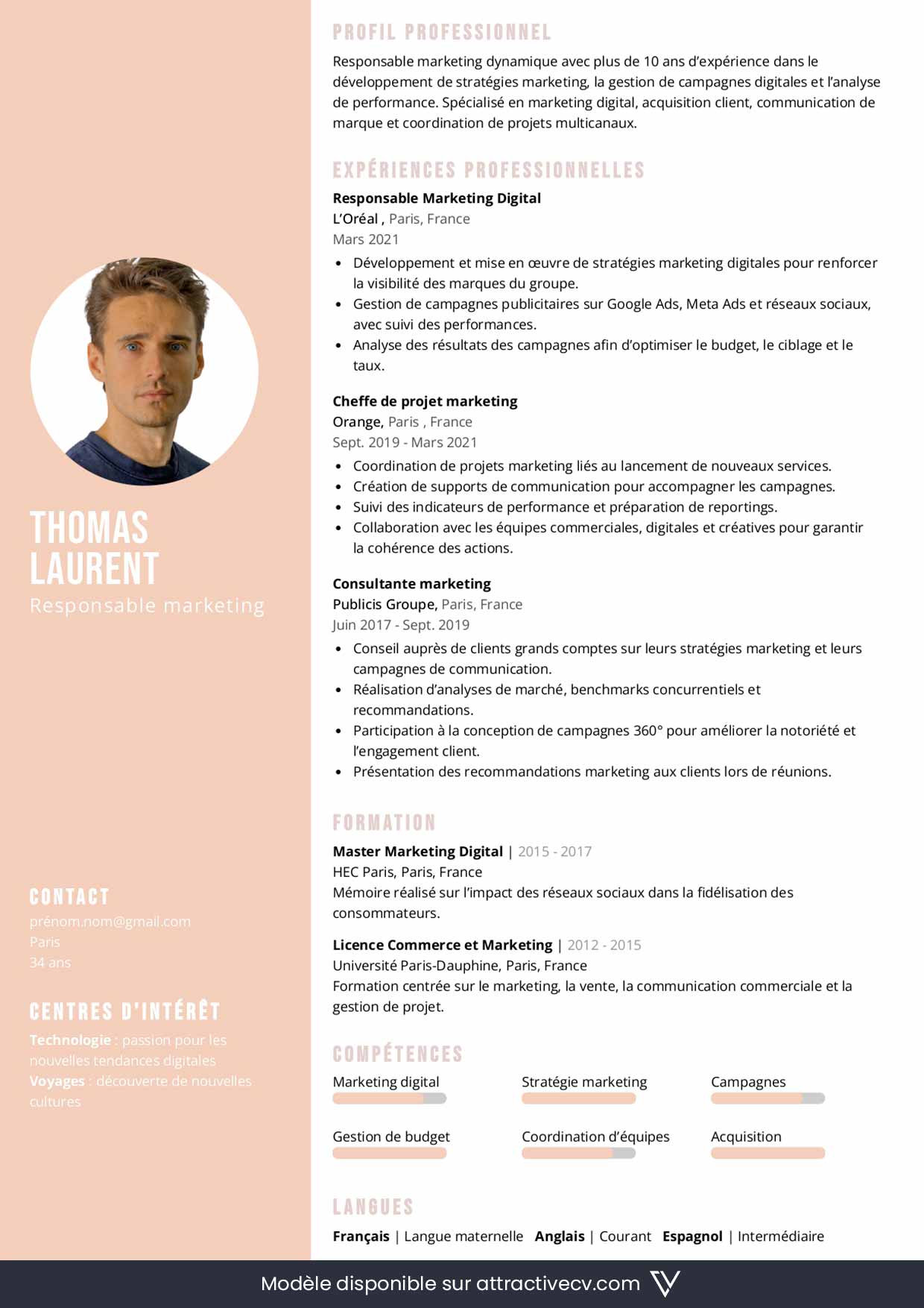 exemple de cv responsable marketing