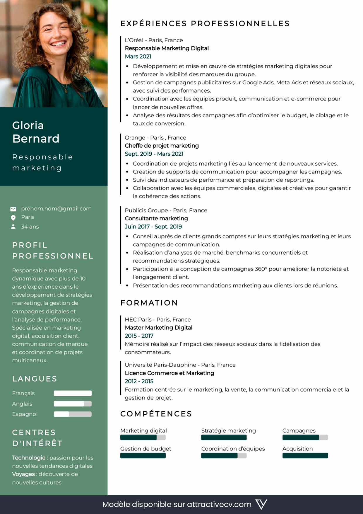 modele cv marketing en ligne