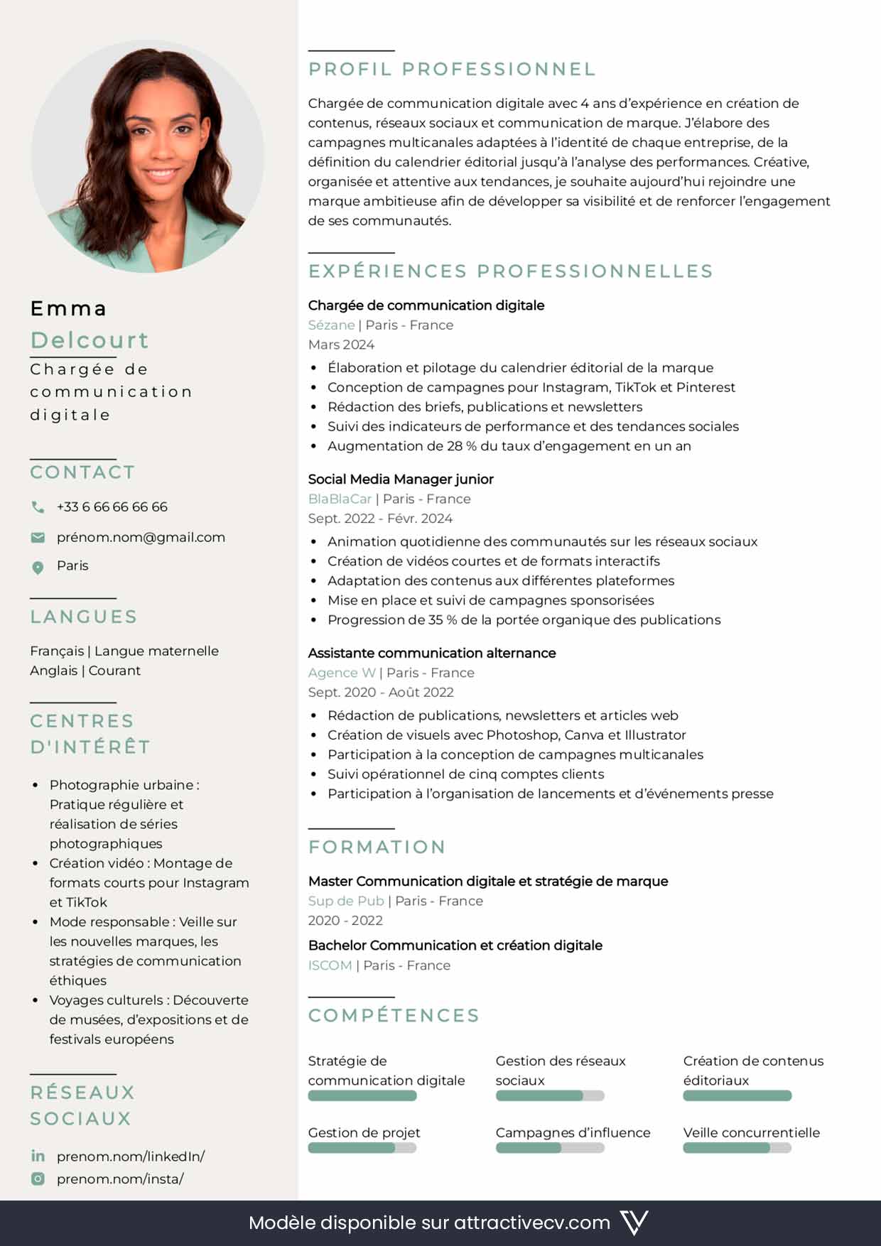 modele de cv charge de communication